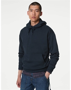 Толстовка свободного кроя с капюшоном из хлопка, темно-синий Marks & spencer