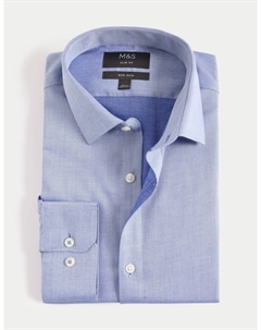 Рубашка Slim Fit Easy Iron из чистого хлопка с текстурой, розовый Marks & spencer