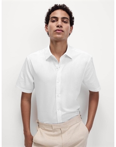 Рубашка из хлопка с коротким рукавом, классического кроя, белый Marks & spencer