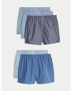 5 пар трусов-боксеров из чистого хлопка в полоску, цвет Chambray Marks & spencer