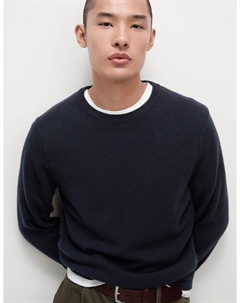 Джемпер с круглым вырезом из чистой экстратонкой овечьей шерсти, темно-синий Marks & spencer