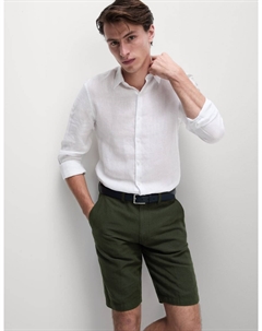 Шорты-чиносы из льняной смеси классического кроя, цвет Khaki mix Marks & spencer