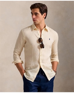 Мужская льняная рубашка, стандартный крой, голубой Polo ralph lauren