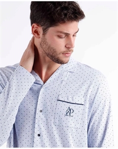 Мужская длинная открытая пижама из синего трикотажа, синий Admas