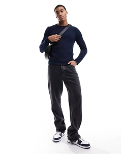 Темно-синий фактурный вязаный джемпер с круглым вырезом Only & sons