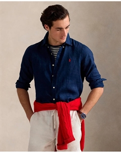 Мужская льняная рубашка, стандартный крой, тёмно-синий Polo ralph lauren