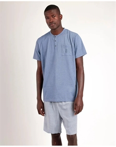 Мужская короткая пижама из вискозного трикотажа синего цвета, синий Admas