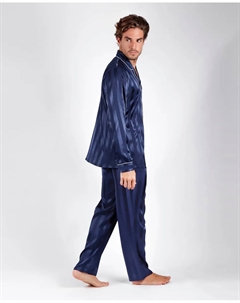 Мужская длинная пижама из темно-синего атласного полотна, тёмно-синий Admas