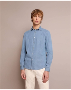 Однотонная узкая мужская рубашка синего цвета из денима, синий Scalpers