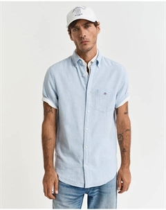 Мужская однотонная льняная рубашка с длинным рукавом, голубой Gant