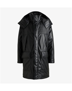Длинная куртка-пуховик из искусственной кожи с тисненым логотипом, черный Hugo