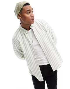 Зеленая оксфордская рубашка в свободную полоску на пуговицах Asos