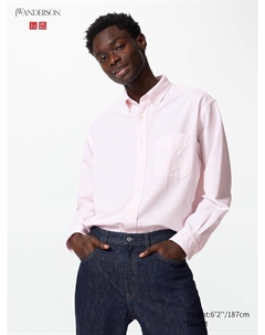 Рубашка oxford свободного покроя в полоску, цвет 11 розовый Uniqlo