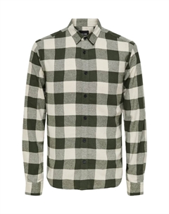 Фланелевая рубашка, приталенный крой, длинный рукав, воротник Кент, мужская, цвет 192820001 Forest Only & sons