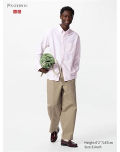 Широкие брюки-чинос со складками, цвет 32 бежевый Uniqlo