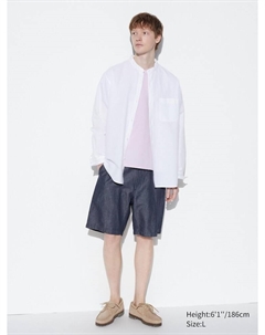 Шорты из льняной смеси, цвет 68 синий Uniqlo