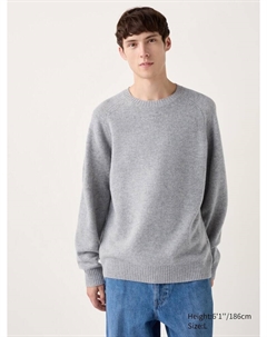 Джемпер из овечьей шерсти с круглым вырезом, цвет 04 серый Uniqlo