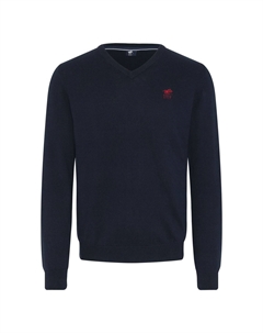 Пуловер с V-образным вырезом и вышивкой этикеток, цвет 19-4010 Total Eclipse Polo sylt