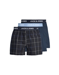 Мужские тканые шорты-боксеры, 3 шт в упаковке - JACJACKSON WOVEN BOXERS, пояс с логотипом, хлопок, клетка, однотонный, цвет Schwarz/blau Jack & jones