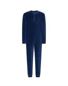 Мужская зимняя длинная бархатная пижама в полоску, синяя, синий El búho nocturno