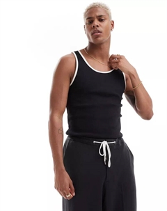 Черная майка в рубчик с контрастной окантовкой Asos