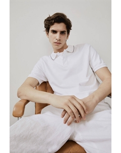 Рубашка-поло slim fit из хлопка, белый H&m