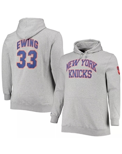 Мужской пуловер с капюшоном Патрик Юинг Heathered Grey New York Knicks Big & Tall Name & Number Mitchell and ness
