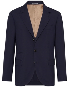 Однобортный пиджак из вирджинской шерсти, синий Brunello cucinelli