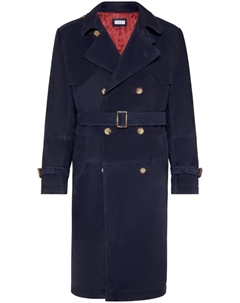 Тренч с поясом, синий Brunello cucinelli