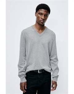 Свитер облегающего кроя из тонкой вязки с v образным вырезом, серый H&m