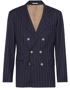 Двубортный пиджак в тонкую полоску, синий Brunello cucinelli
