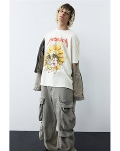 Футболка свободного кроя с принтом в винтажном стиле, белый H&m