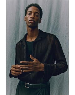 Повседневная рубашка из ажурного трикотажа обычного кроя, черный H&m