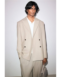 Двубортный пиджак из смесовой шерсти обычного кроя, бежевый H&m