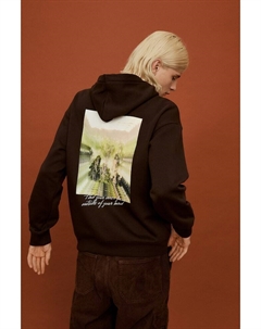 Худи оверсайз с принтом, коричневый H&m