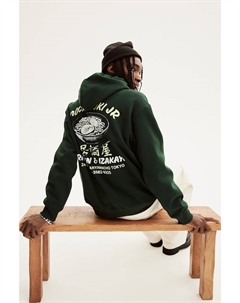 Худи оверсайз с принтом, зеленый H&m