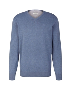 Пуловер Basic V Neck, синий Tom tailor