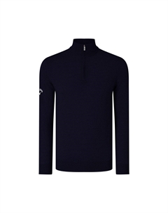 Свитер из мериносовой ткани с молнией в рубчик, темно-синий Callaway