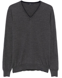 Свитер из натуральной шерсти с V-образным вырезом, серый Fay