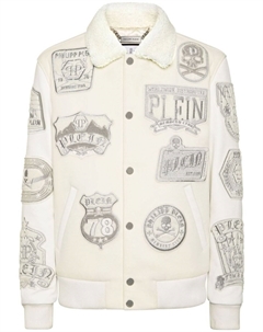 Бомбер из овчины с аппликацией, нейтральный цвет Philipp plein