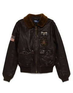 Кожаная куртка-бомбер с воротником из овчины, коричневый Polo ralph lauren