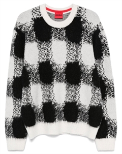 Клетчатый жаккардовый свитер, белый Hugo