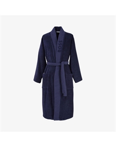 Хлопковый махровый халат-кимоно с вышитым логотипом, синий Boss