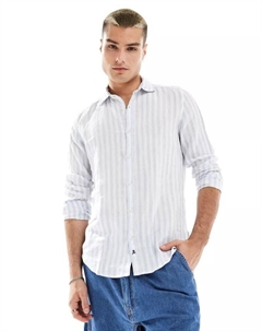 Синяя льняная рубашка в полоску Scalpers