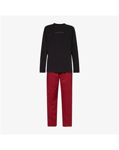 Пижама классического кроя из хлопкового трикотажа с длинными рукавами и фирменным принтом, черный Calvin klein