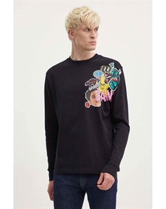 Хлопковый топ с длинными рукавами, черный Hugo