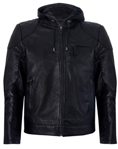 Байкерская куртка-бомбер из кожи с капюшоном и молнией, черный Infinity leather