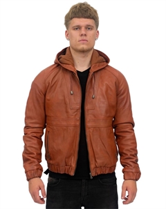 Повседневная кожаная куртка-бомбер с капюшоном одесса, коричневый Infinity leather