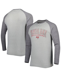 Мужская футболка Heather Grey Tampa Bay Buccaneers Ledger Raglan с длинным рукавом в стиле Хенли Concepts sport