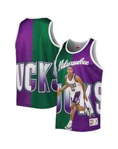 Мужская майка Ray Allen Hunter зелено-фиолетовая с сублимированной отделкой Milwaukee Bucks Player Mitchell and ness